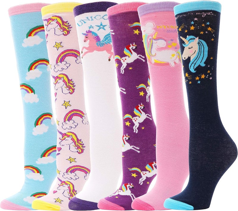 ANTSANG Kids Girls Knee High Socks Long Boot Crazy Silly Fun Gift Cute Tall Animal Socks for Child 6 Pairs - Image 1